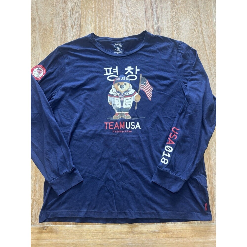 Polo Ralph Lauren Team USA 2018 Olympics Polo Bear Shirt Mens XXL Long Sleeve